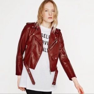 Zara Red faux leather motorcycle jacket